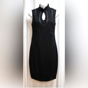 Bisou Bisou Black dress with leather detail, Size 14W